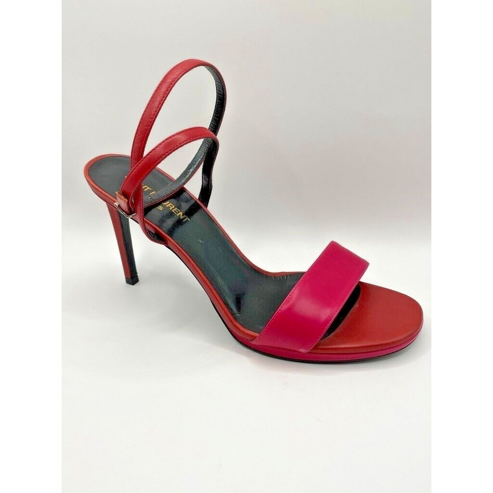 Saint Laurent Paris EU 40 Red Pink Open Toe Ankle Strap Stiletto Heels EUC